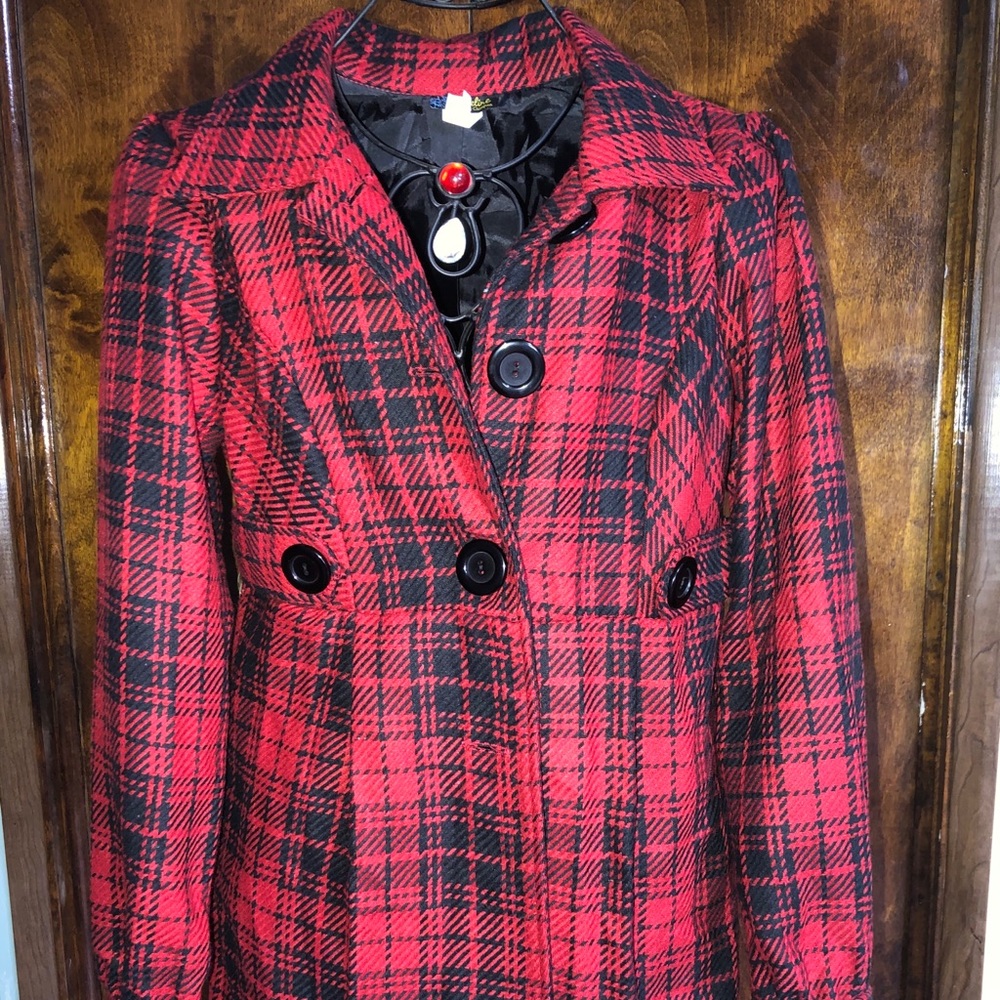 Black and red plaid coat